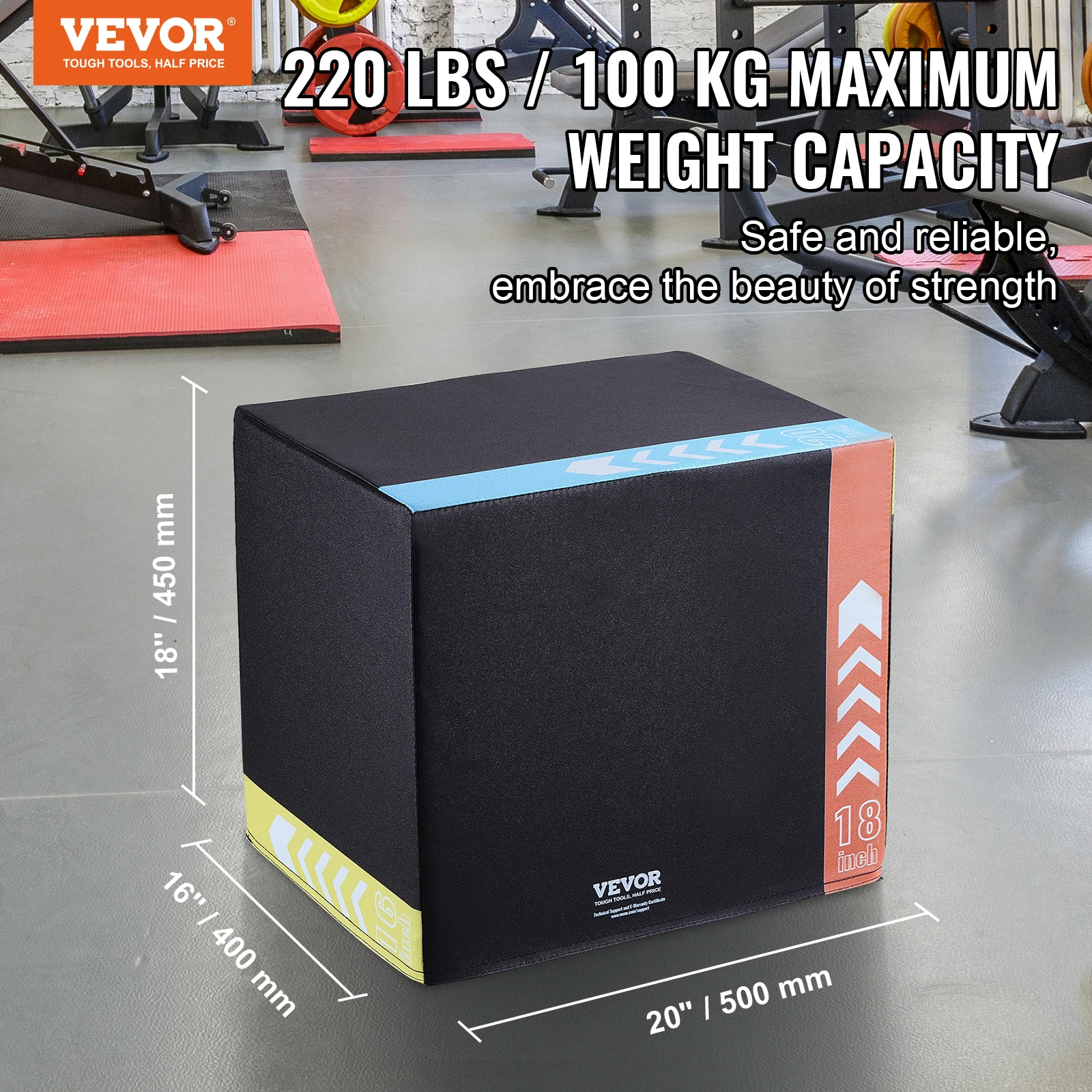 VEVOR 3 in 1 Plyometric Jump Box 20/18/16 Inch Cotton Plyo Box Platform for Home Gym Training Conditioning Strength Training