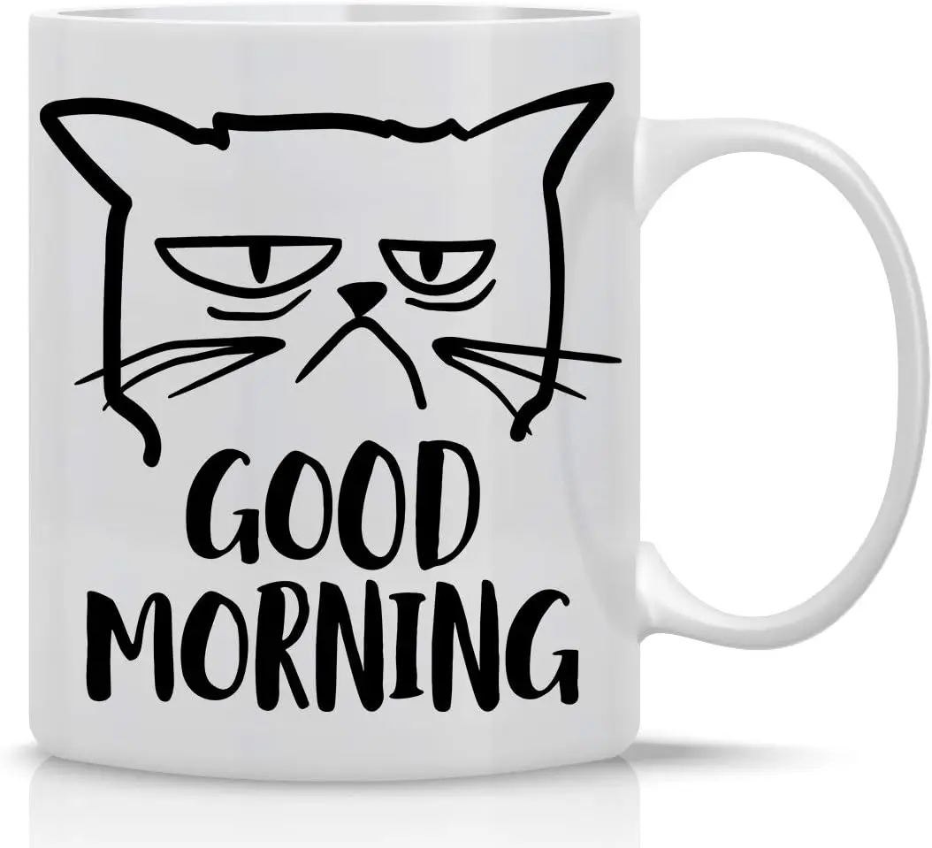 Good Morning Funny Grumpy Cat Mug-Cute Unique Cat Mom Birthday Gift Valentine Mug Crazy Office Mug Gift320ML