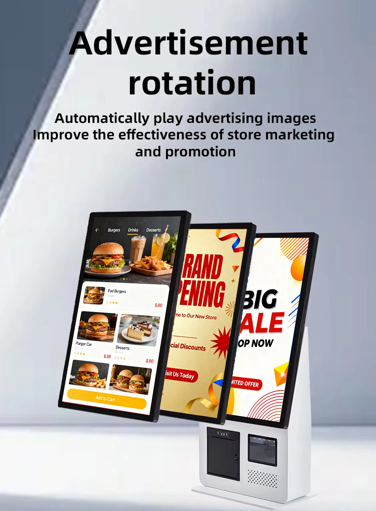 New upgraded 21.5-inch tabletop touch screen self-service ordering machine, Android and Windows, 2D scanning 80mm printer