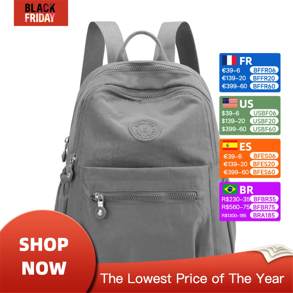 Solid Color Nylon Backpack Lightweight Travel School Bag Fashion Daypack For Work Travel Bag Can Be Hung In Luggage