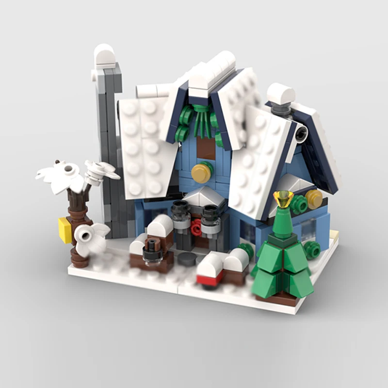 Модель City Street View MOC, строительные кирпичи, зимний рождественский дом, модульная технология, подарки, праздник, сборка, детские игрушки, костюм