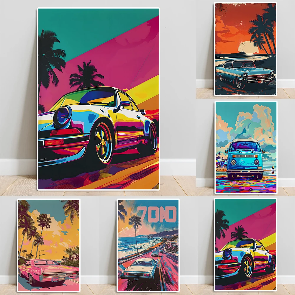

Fashion Supercar Graffiti Canvas Painting Vintage Colorful Beach Van Poster And Print Sports Car Wall Art Living Room Home Decor