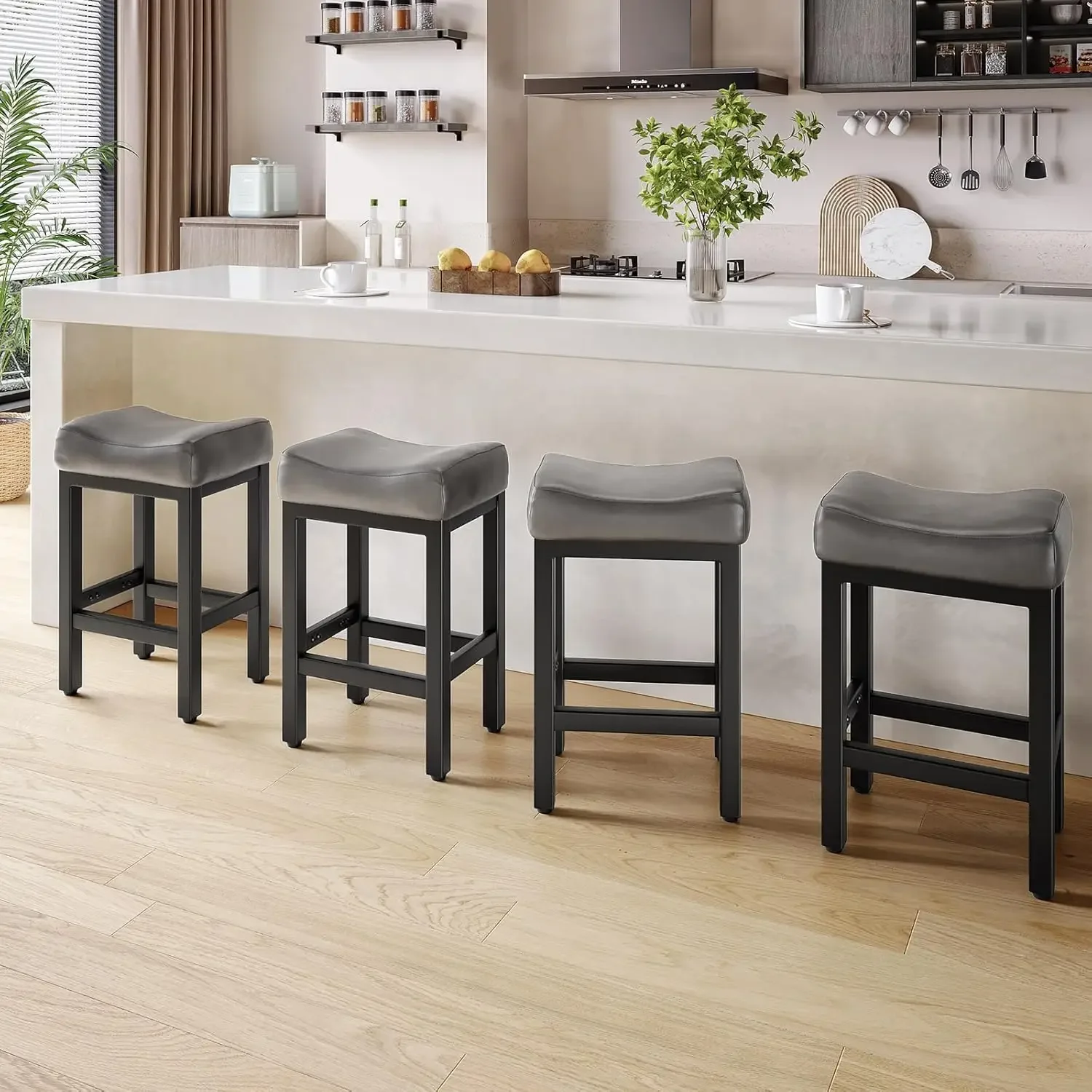 Counter Height Bar Stools Set of 4, 24 Inch Barstools for Kitchen Island Counter, Bonded Leather Kitchen Stools