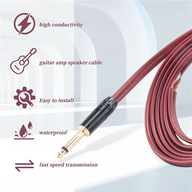 ELECT-1/4 TS To Speaker Bare Wire,Audio Cable To 6.35Mm Male Mono Adapter Replacement Open End Gold-Plated OFC Hifi TS Speaker