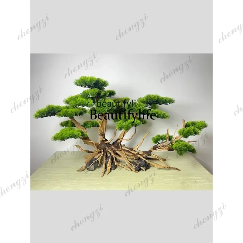 A29    Artificial Greeting Pine Living Room Entrance Bonsai Pine Tree Decoration Fish Tank Dead Wood Green Plant Landscape - view 4