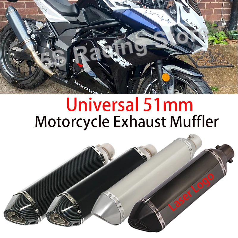 

470MM Universal Motorcycle Exhaust Escape 51mm Pipe Mufflerr For MT03 Ninja400 R3 R6 Z1000 NC750Moto Tube Removable DB Killer