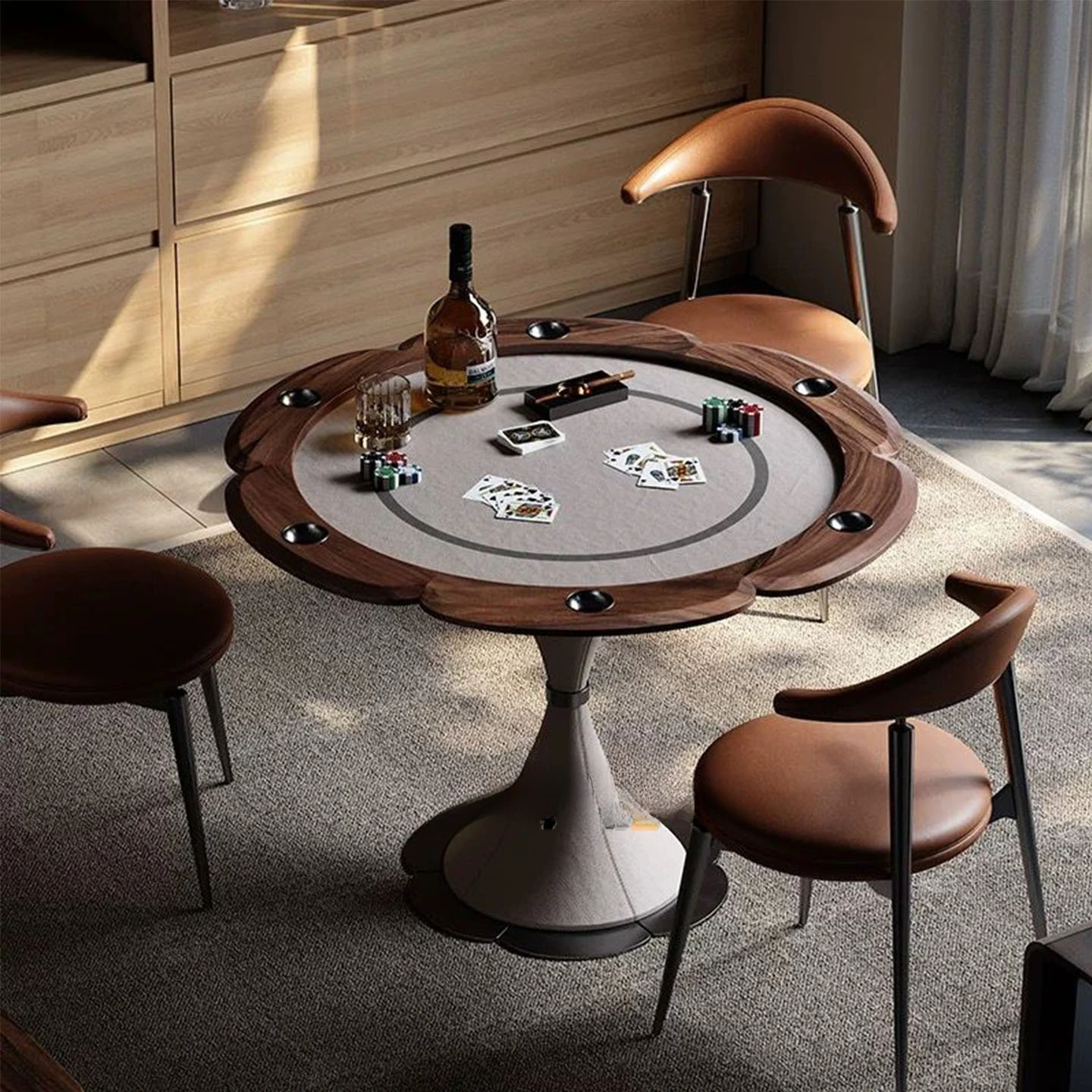 Italian light luxury entertainment table luxury villa entertainment room modern simple walnut chess and card round table