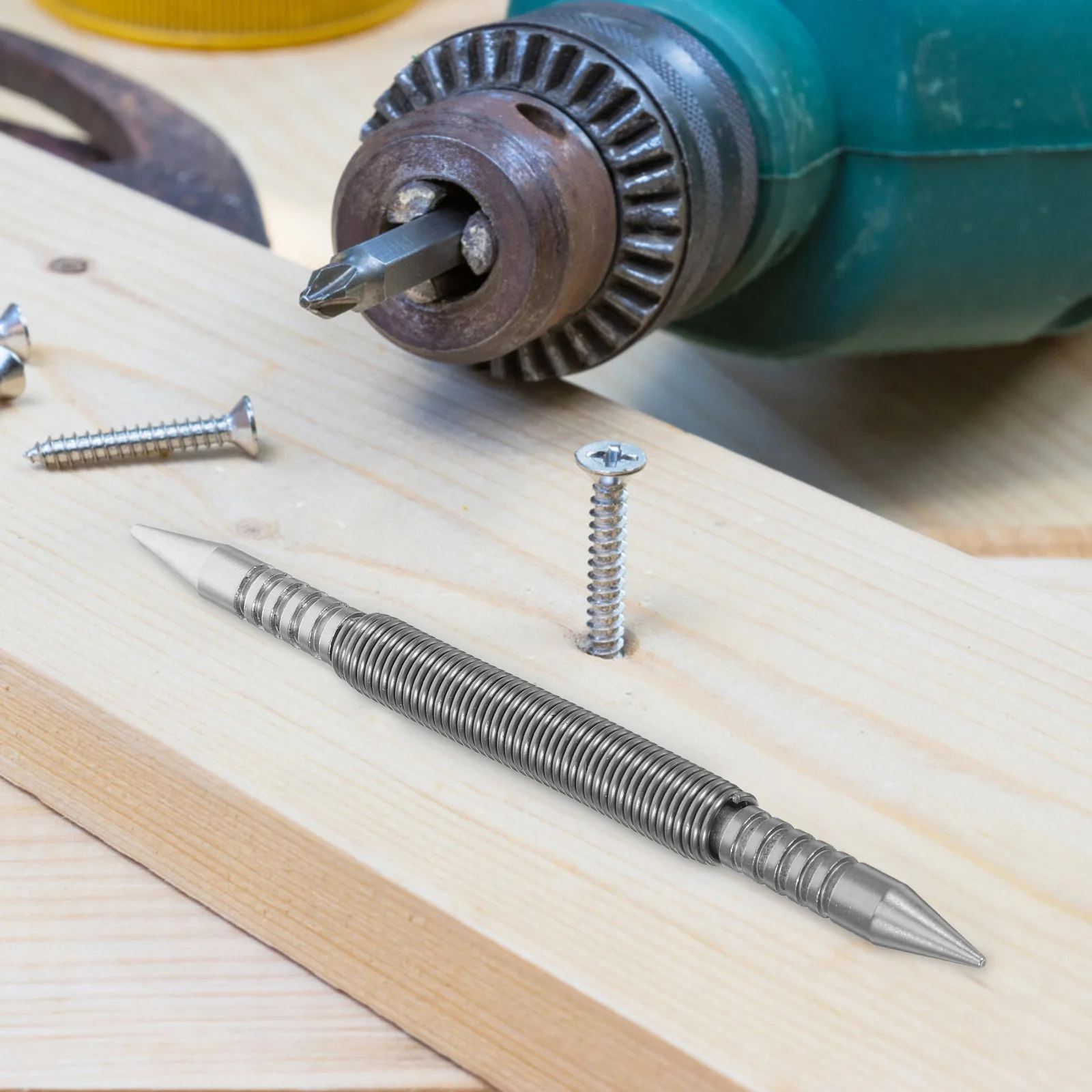 Spring Nail Punch Tool Steel Center Puncher Spring Loaded Pin Punch Carpenter Nail Setter Small Space Work Efficient Wear