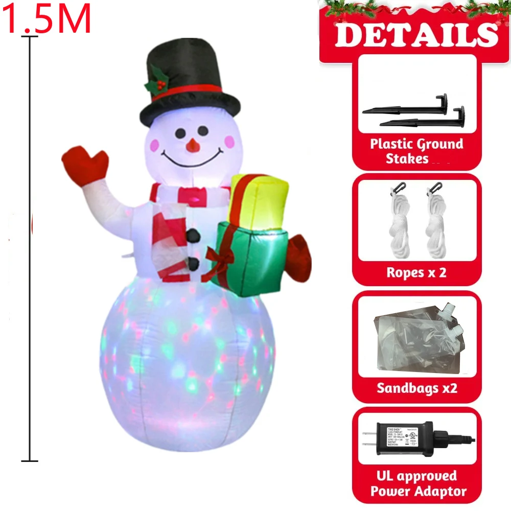 2.4M Inflatable Christmas Giant Gingerbread Man Xmas and snowman Build-in LED Lights Outdoor Garden Holiday Party Decorations