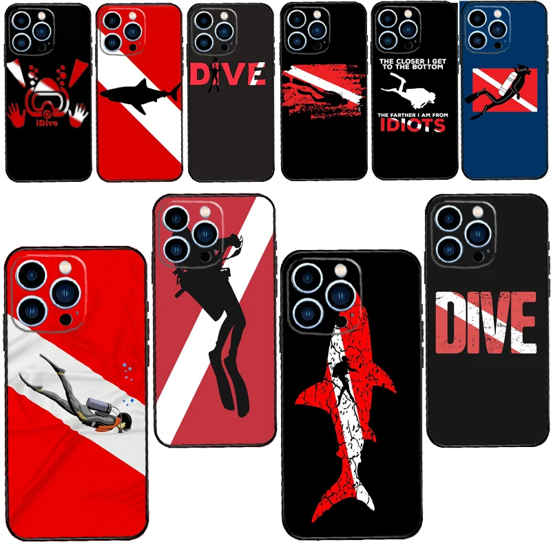 Dive Scuba Diver Shark Diving For iPhone 14 13 Pro Max 12 mini 11 Pro Max 6 7 8 Plus XS XR XS Max SE 2020 Cover