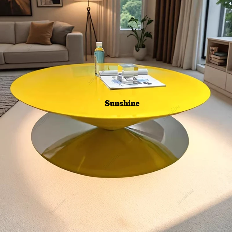 

Italian minimalist suspended coffee table living room household, stainless steel yellow coffee table