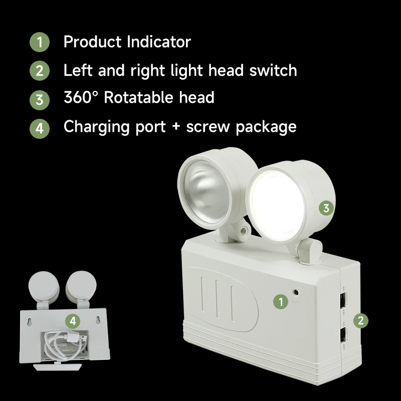 Double Head Emergency Light Wall-mounted Fire Fighting LED Lamp Rechargeable Portable Work Maintenance Lighting for Power Outage