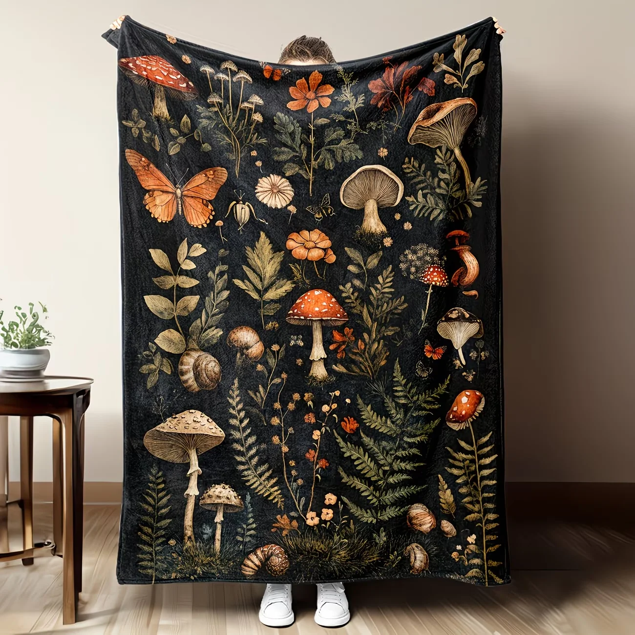1 Stück Flanelldecke mit Pilz- und Pflanzenmotiv, Überwurfdecke für Sofas und Betten, Nickerchendecke, Halloween- und Weihnachtsgeschenk