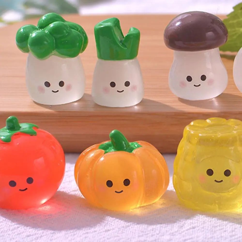 Cute Simulation Luminous Vegetables Umpkin Mushroom Mini Vegetables Figurines Miniatures Realistic Broccoli Tomato