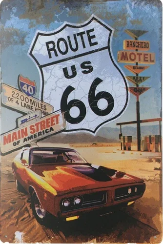 Route 66 Poster Vintage Metal Tin Sign Retro Road Signs Car Metal Plaque Wall Decor for Garage Bar Pub Club Gas Station