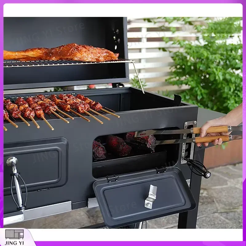 Extra Large Charcoal BBQ Grill with Adjustable Height Grilling Rack Easy Clean Full Size Ash Tray Outdoor Camping Grill