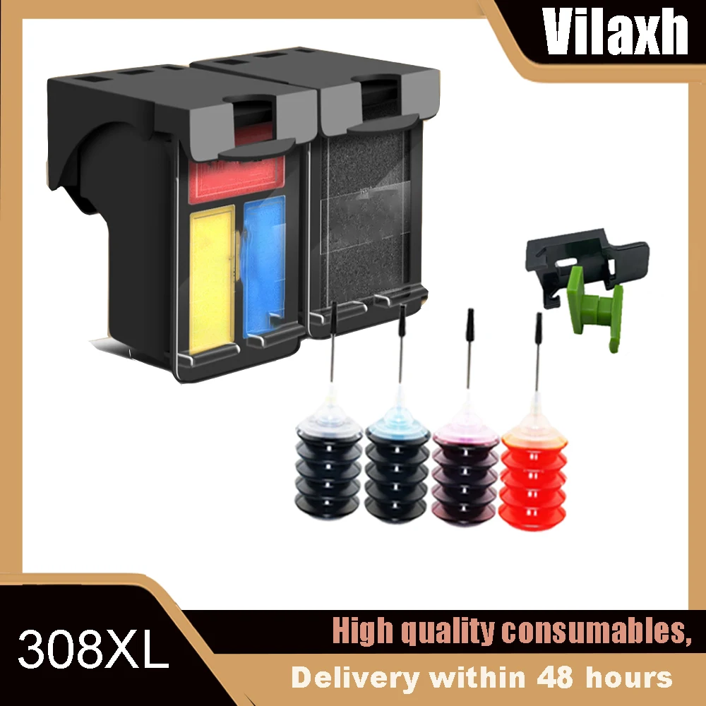 Vilaxh 308XL 308 Ink Cartridge Compatible For HP308 For HP Envy 6110e 6120e 6130e 6165e 6520e 6530e DeskJet 2900 Printer