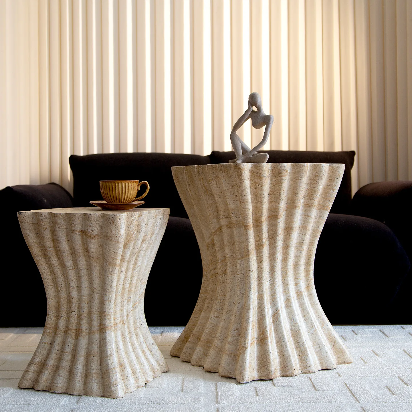 Medieval style imitation travertine edge table creative wave shape coffee table cafe special-shaped corner table