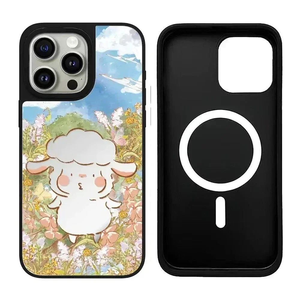 

Cute Lamb iPhone 11 12 13 14 15 Pro Max Mirror Surface MagSafe Case Cover Shell