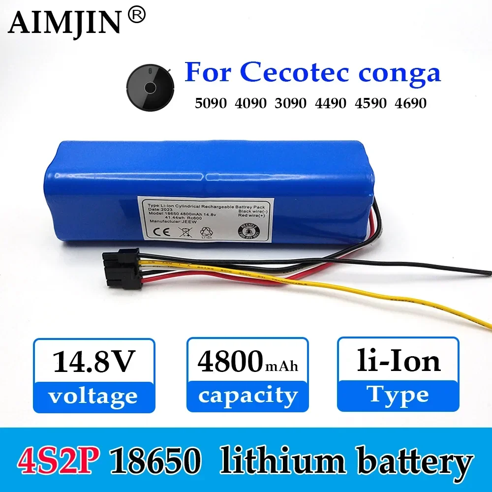 

Rechargeable Battery 14.8v 4s2p 4800mAh 18650 Lithium-ion for Vacuum Cleaner Robot CECOTEC,CONGA 4090 4490 4690 4590