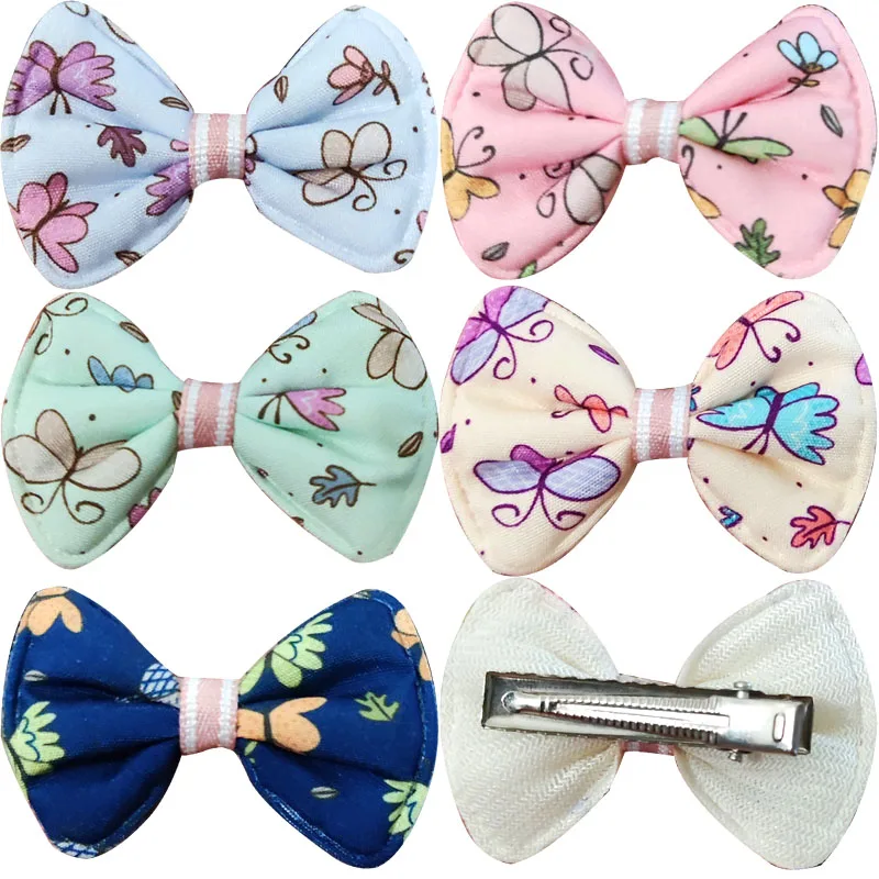 

200PCS/LOT Pincer Barrette Fabric Art Bow Tie Hairpins Butterfly Hair Clip For Girls Pin Tiaras Baby Hair Accessories