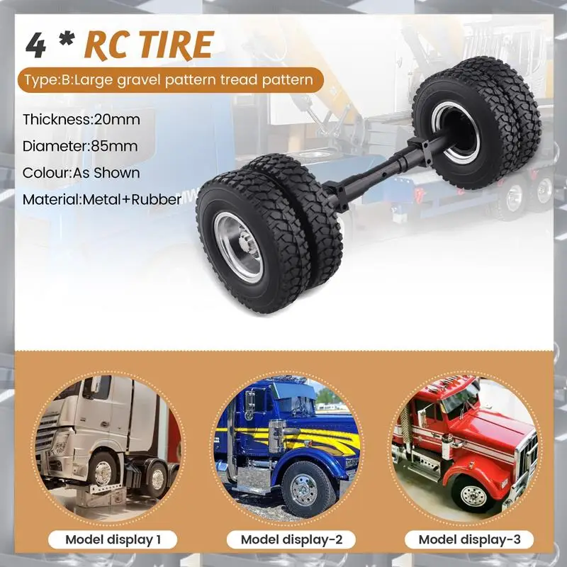 

A84F-4 Pcs Rubber Tire With No Power Drive Shaft For 1/14 Tamiya-RC Truck Car 770S 3363 FH16 MAN Diy Parts Toys