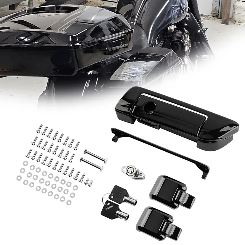 Black Motorcycle Pack Trunk Latches Key Hinges Set For Harley Touring Street Glide Road King Road Glide 2014-Up