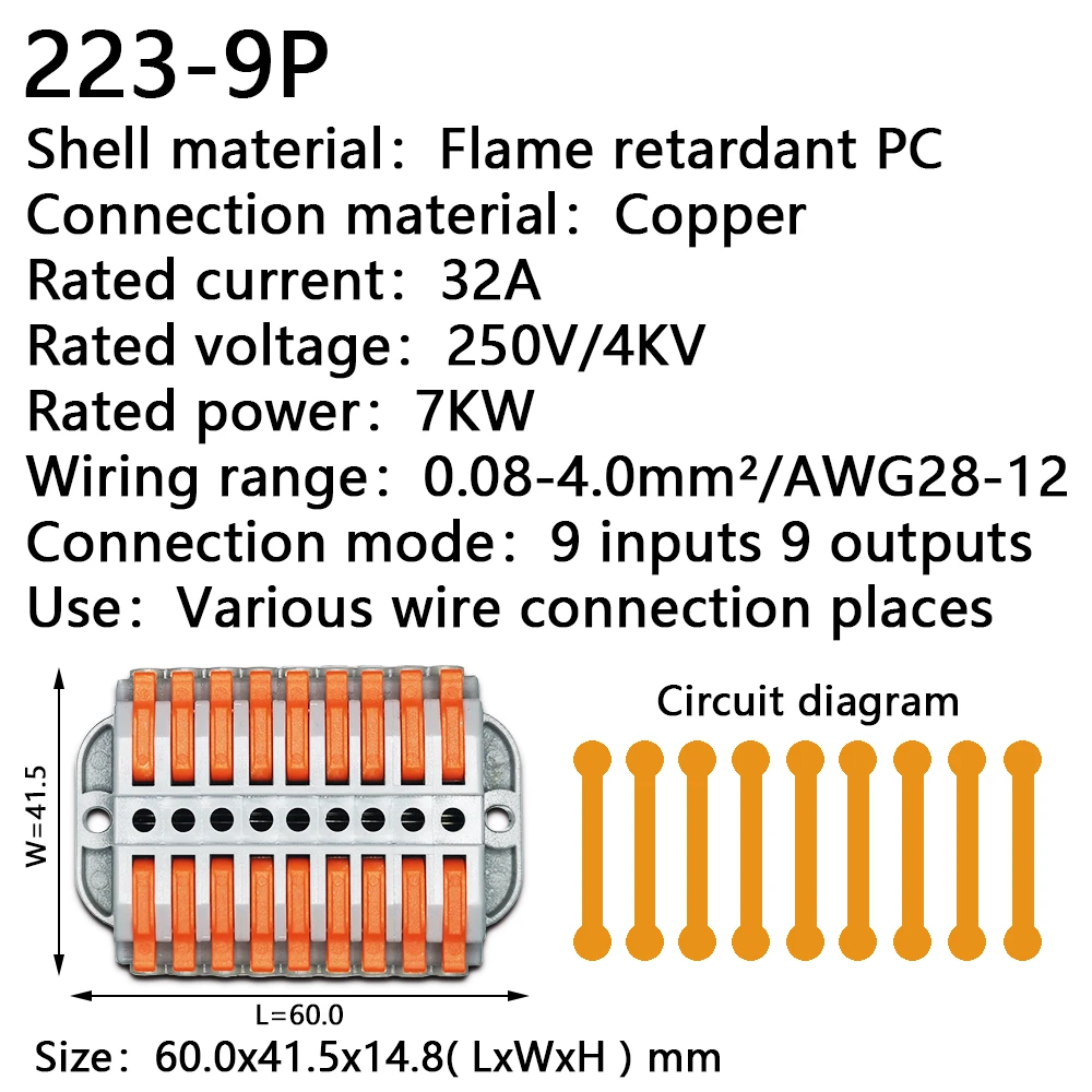 Wire Connectors 223-2 Docking Cable Conectors Fast Universal Wiring Compact Conductors Push-in Terminal Block LED 2-30PIN