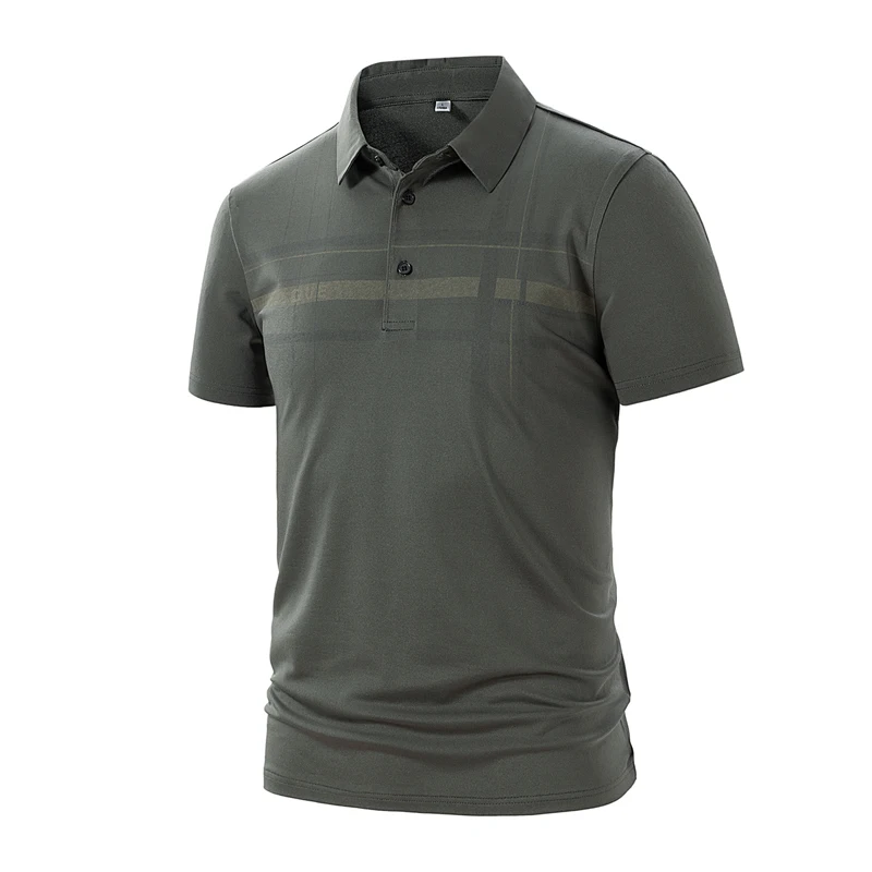 Men's Striped Office Polo Shirt Thin Breathable Comfortable Elastic Tops Tees Summer Business Casual Lapel Shirts Man Workwear