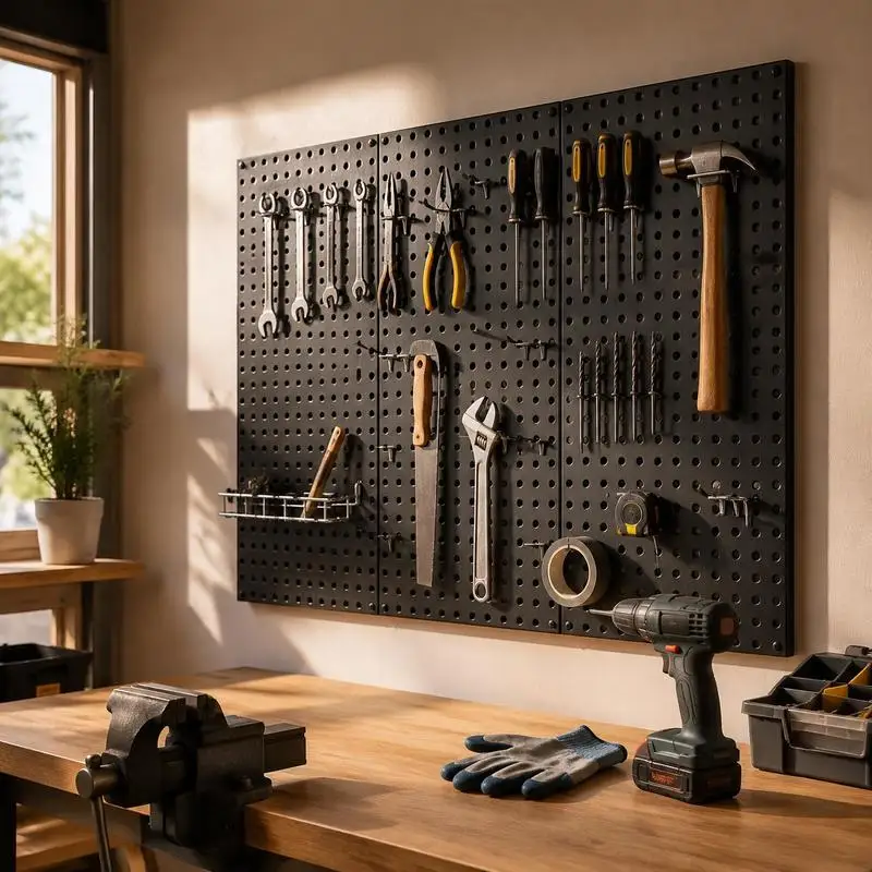 Mur porte-outils, 61 x 30 cm, lot de 3, organisateur mural en acier, mur porte-outils pour salon, garage, rangement d'outils, établi, organisation de bureau, salle d'artisanat, cuisine, maison, noir