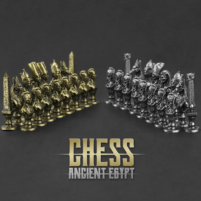 Solid Metal High-end Chess Ancient Egyptian Edition Board Game Piece Creative Desktop Car Interior Miniature Ornament Accessorie