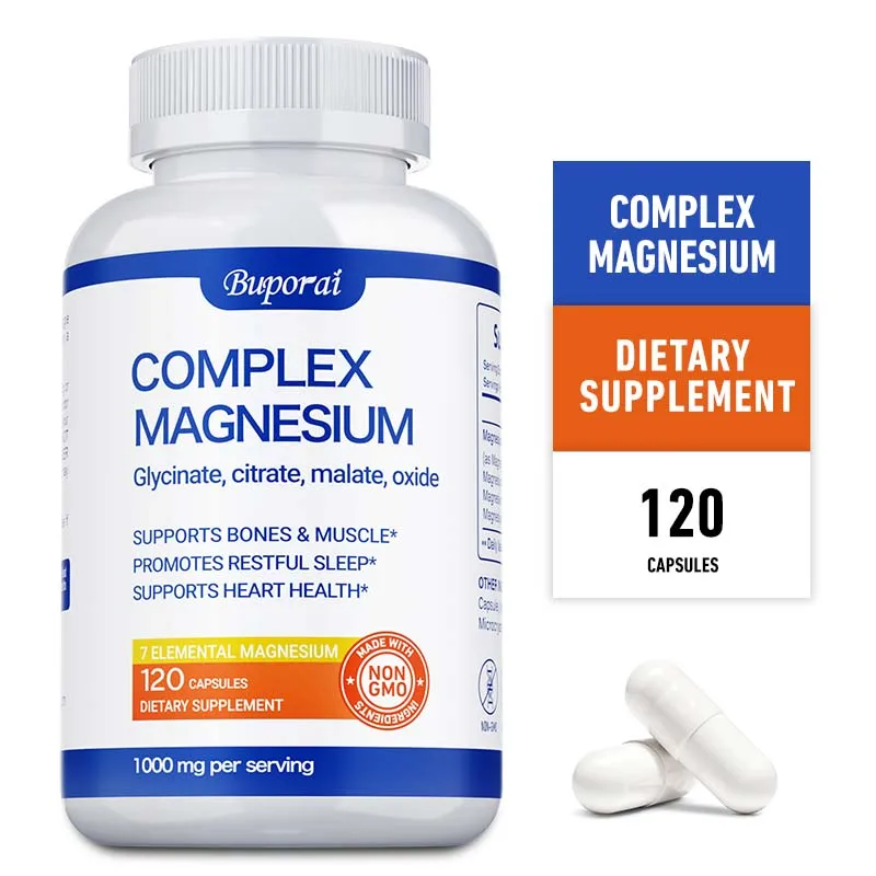 

Magnesium Complex Capsules - Promotes Natural Sleep, Reduces Stress and Anxiety, Magnesium Vitamins Support Bone Health