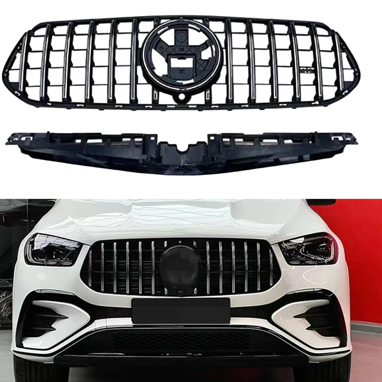 

Front Grille Grill For Mercedes Benz W167 V167 GLE Class GLE300 GLE350 GLE400 GLE450 GLE580 2024+ Sport Upper Bumper Hood Mesh