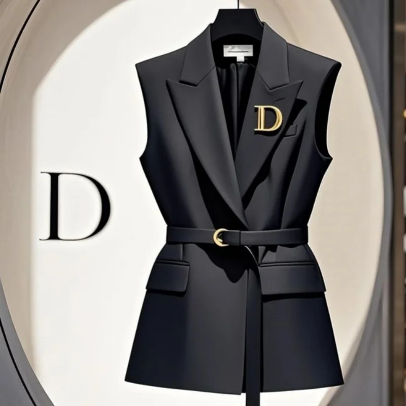 Solid Gray Ruffled Patchwork Waistcoats Single Breasted Blazers Vests Coat Temperament Women Formal Elegant Outerwear Summer New