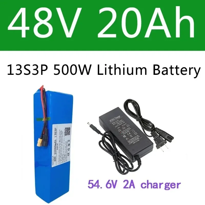 

New 48V 20000mAh 500w 13S3P XT60 18650 Lithium ion Battery Pack 20Ah For 54.6v E-bike Electric bicycle Scooter with BMS+charger