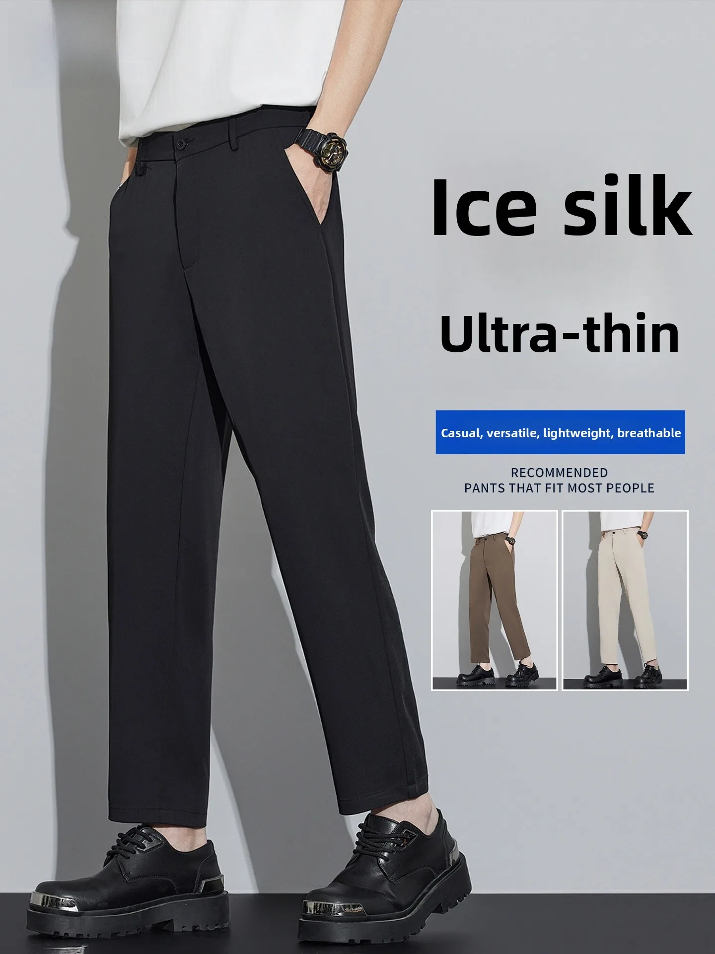 

Ice Silk Drapey Casual Pants Men's Summer Thin New Loose Trendy Breathable Qui Dry Nine Points Small West Pants Straight Leg