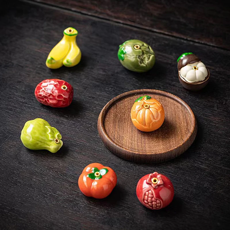 Cute Colorful Incense Censer High Incense Plug Banana Persimmon Incense Plug Fruit Ceramic Incense Holder Creative