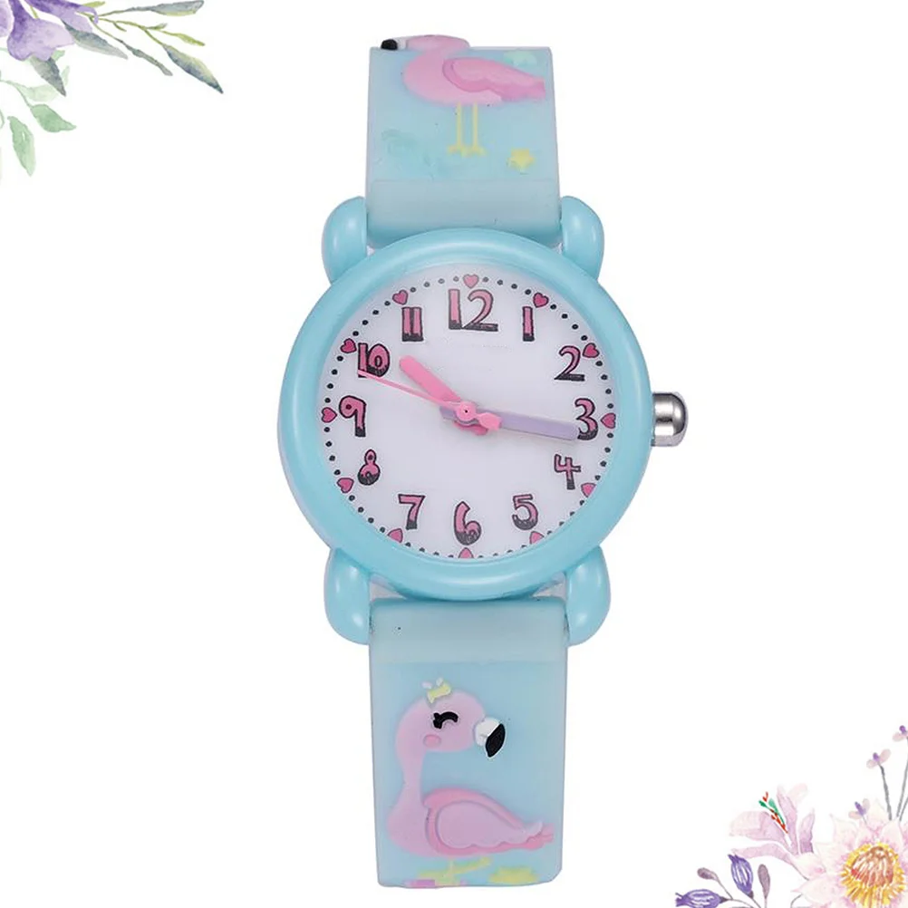 

1Pcs Children Kids Watch Flamingo Pattern Waterproof Cartoon Wristwatch Sky Blue Durable Comfortable Gift Kids Watch