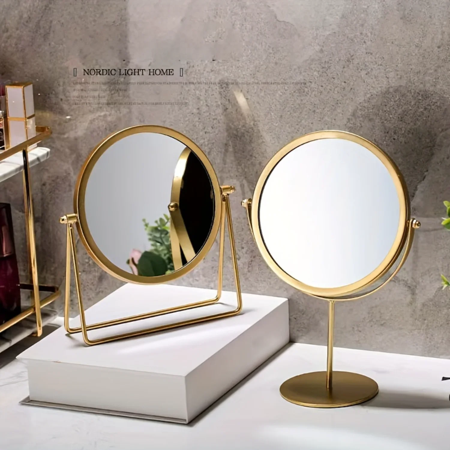 Metal Desktop Makeup Mirror, 360 Degree Rotating Cosmetic Mirror, Luxury Vanity Decor