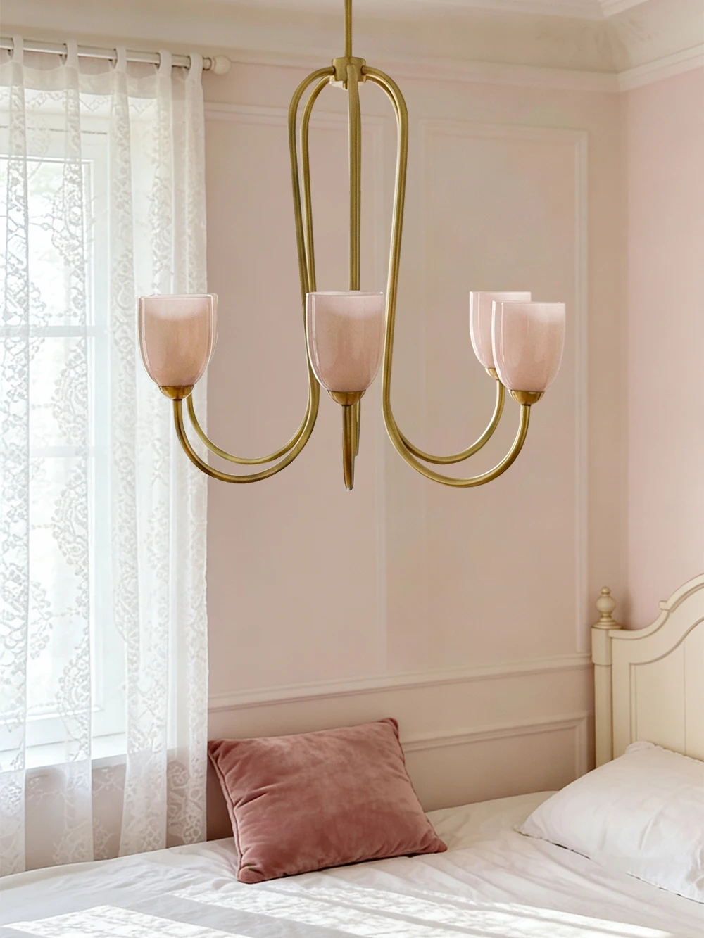 Vintage American pink and white glass pendant light, French living room light, E27 lamp head bedroom dining room pendant light