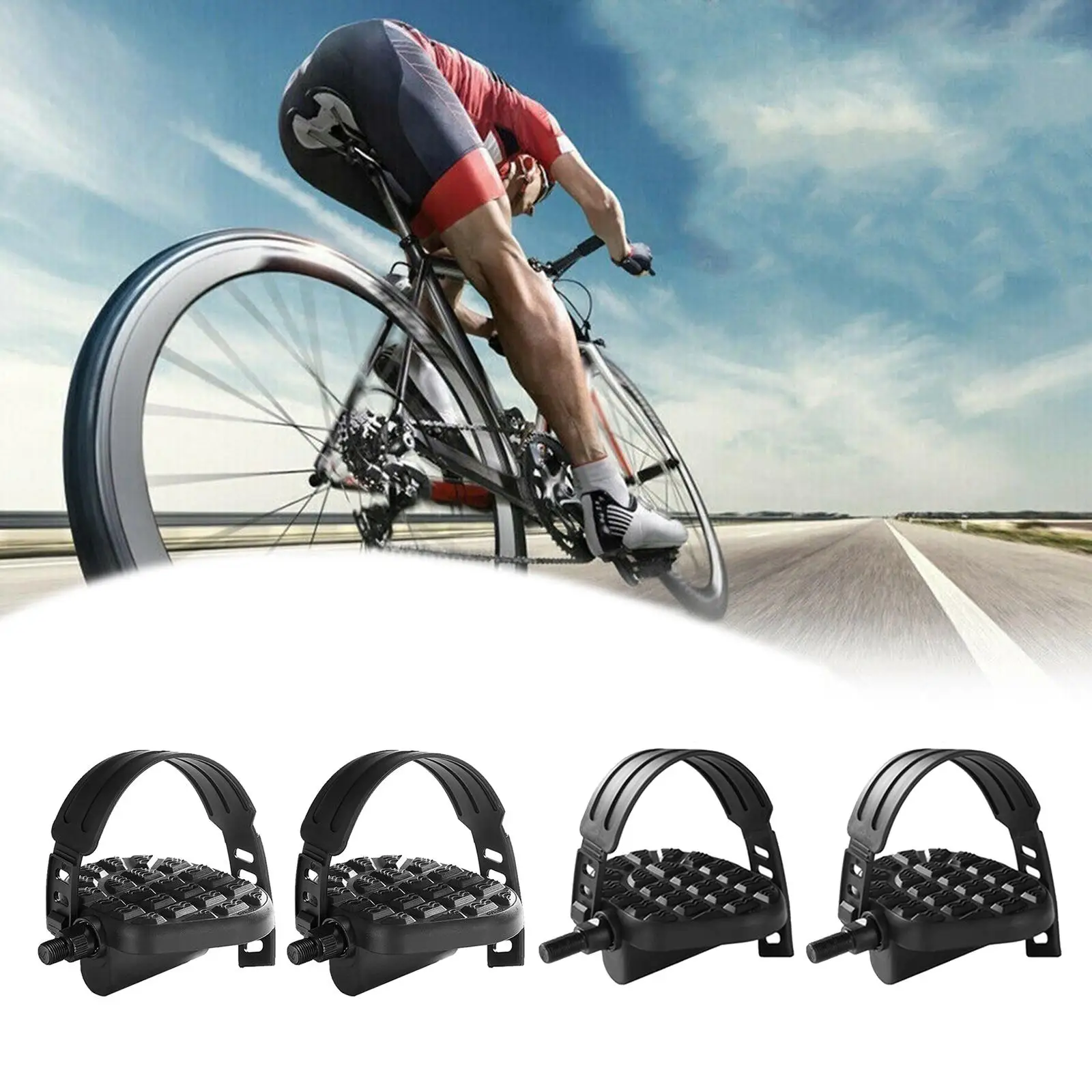 Pedals for Exercise Bikes with Adjustable Straps 1/2 Inch, 9/16 Inch Chuck