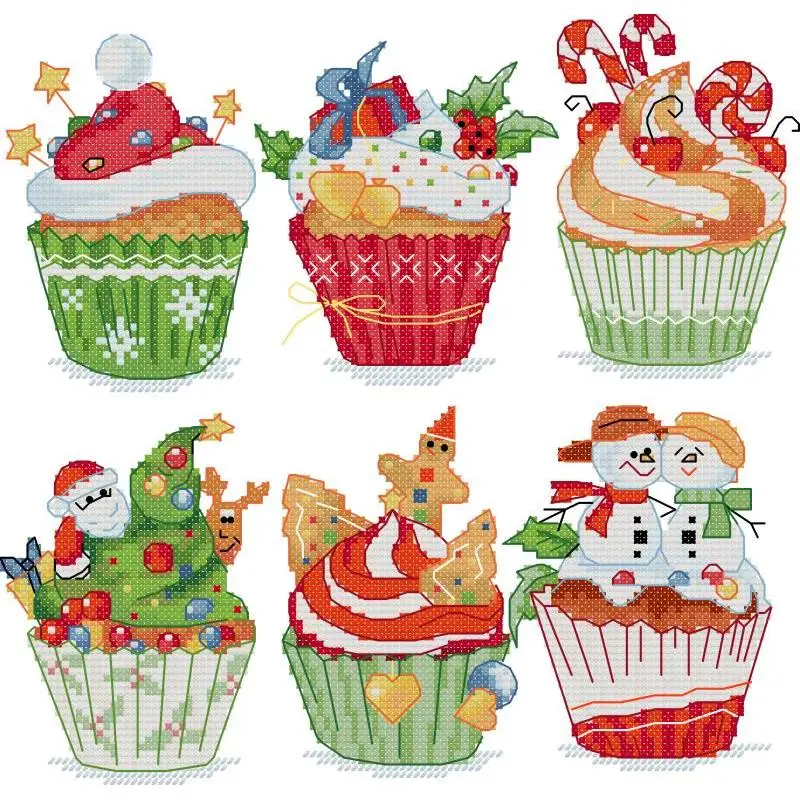 NKF Cross Stitch Kits Christmas Cupcake Cartoon Pattern 14CT 16CT 11CT Fabric Embroidery Sewing Kit DIY Home Decoration Crafts