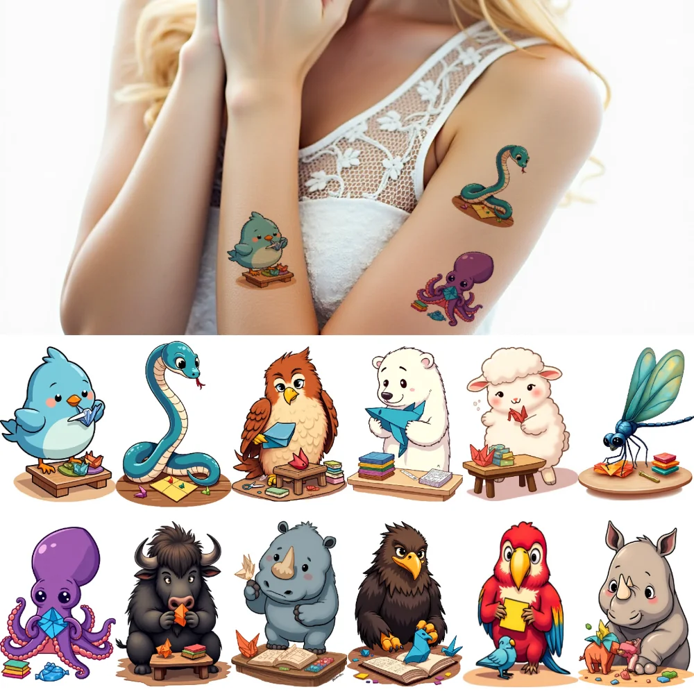 

28 шт., временные татуировки, милые наклейки, наклейки с мультяшными животными, водонепроницаемые долговечные наклейки на тело для плеч, щек