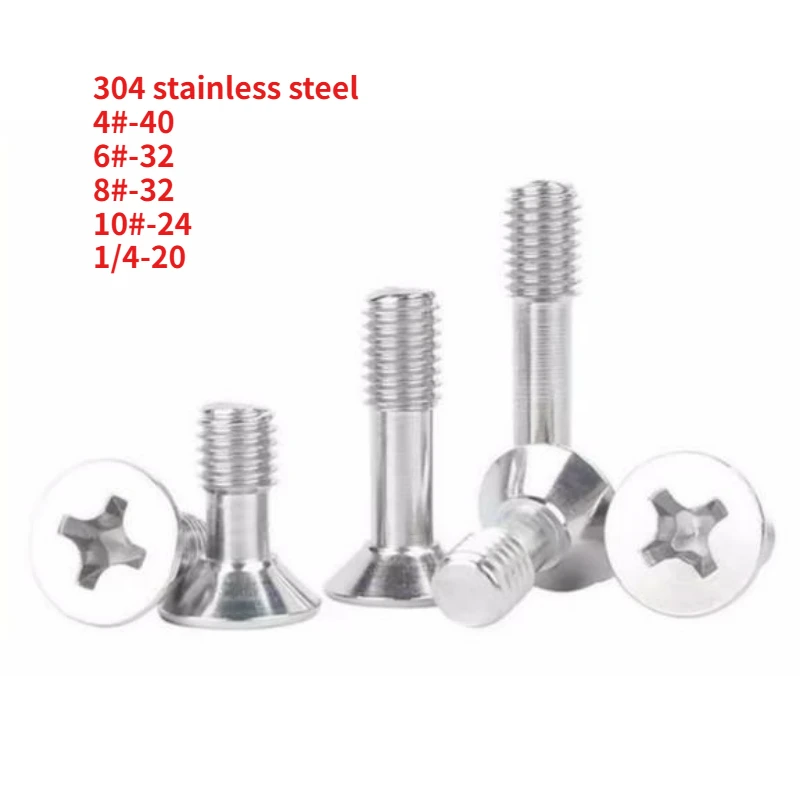 

50pcs 4#-40 6#-32 8#-32 10#-24 1/4-20 UNC Thread 304 Stainless Steel Countersunk Cross Shaped Non Loosening Screw