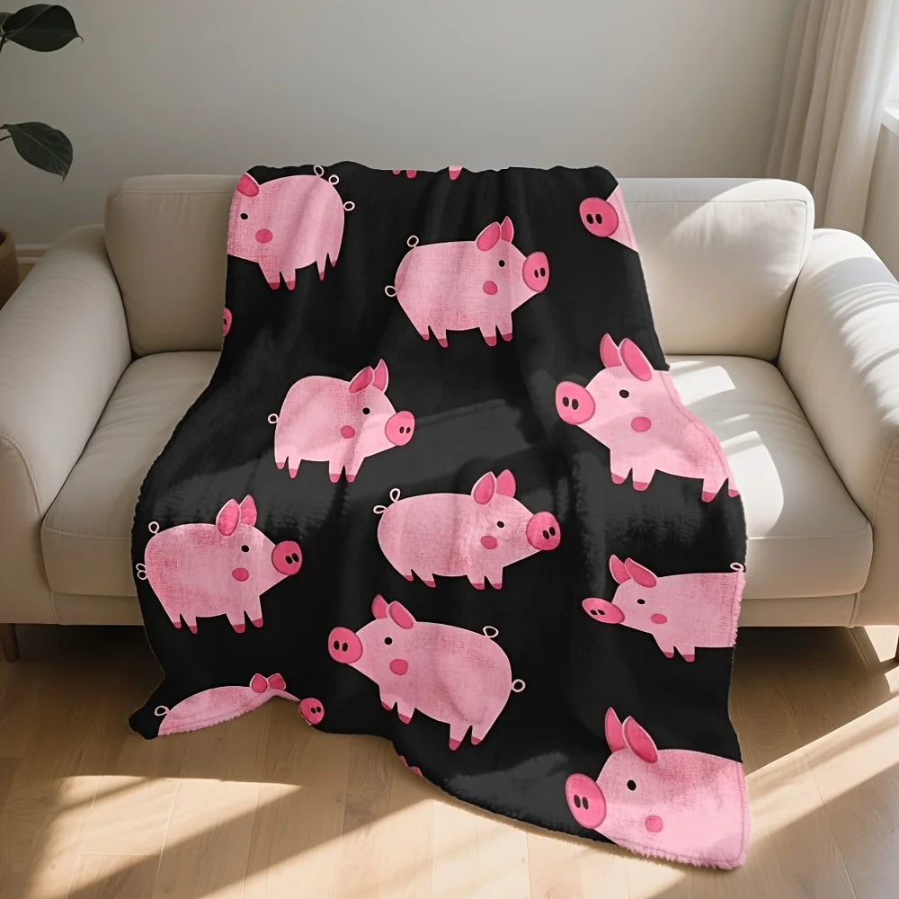 Super Soft Pink Pig Pattern Throw Blanket Lap Cover Plush Fleece Blanket for Kids Nursery Home Decor Cute Gift