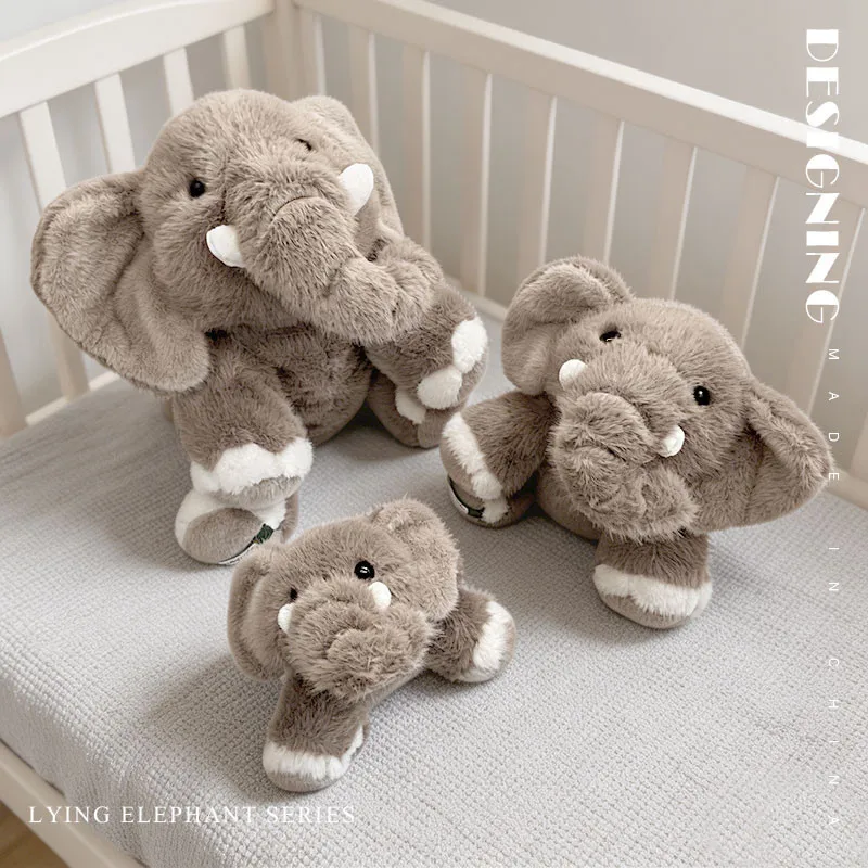 Kawaii Design Soft Plush Elephant Stuffed Animal Cute Lying Position Premium PP Cotton Fill Short Toy 25/35/60cm