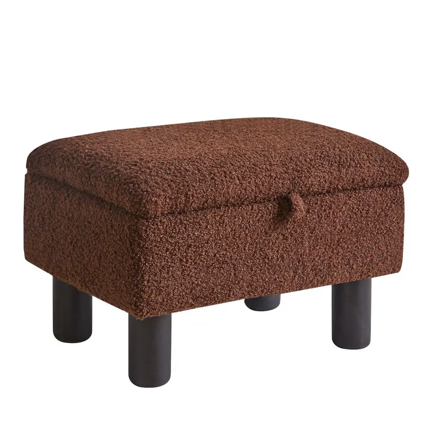 

Foot Stool Ottoman with Storage, Teddy Velvet Foot Rest with Wood Legs and Safety Hinge Flip Top, Bedside Step Stool Rectangle