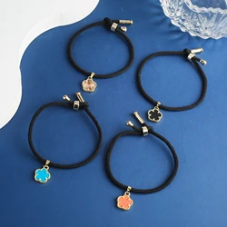 Simple Black Rope Braided Natural Stone Five Leaf Flower Bracelet Classic for Woman Girl High Quality Party Jewelry Gift Clover