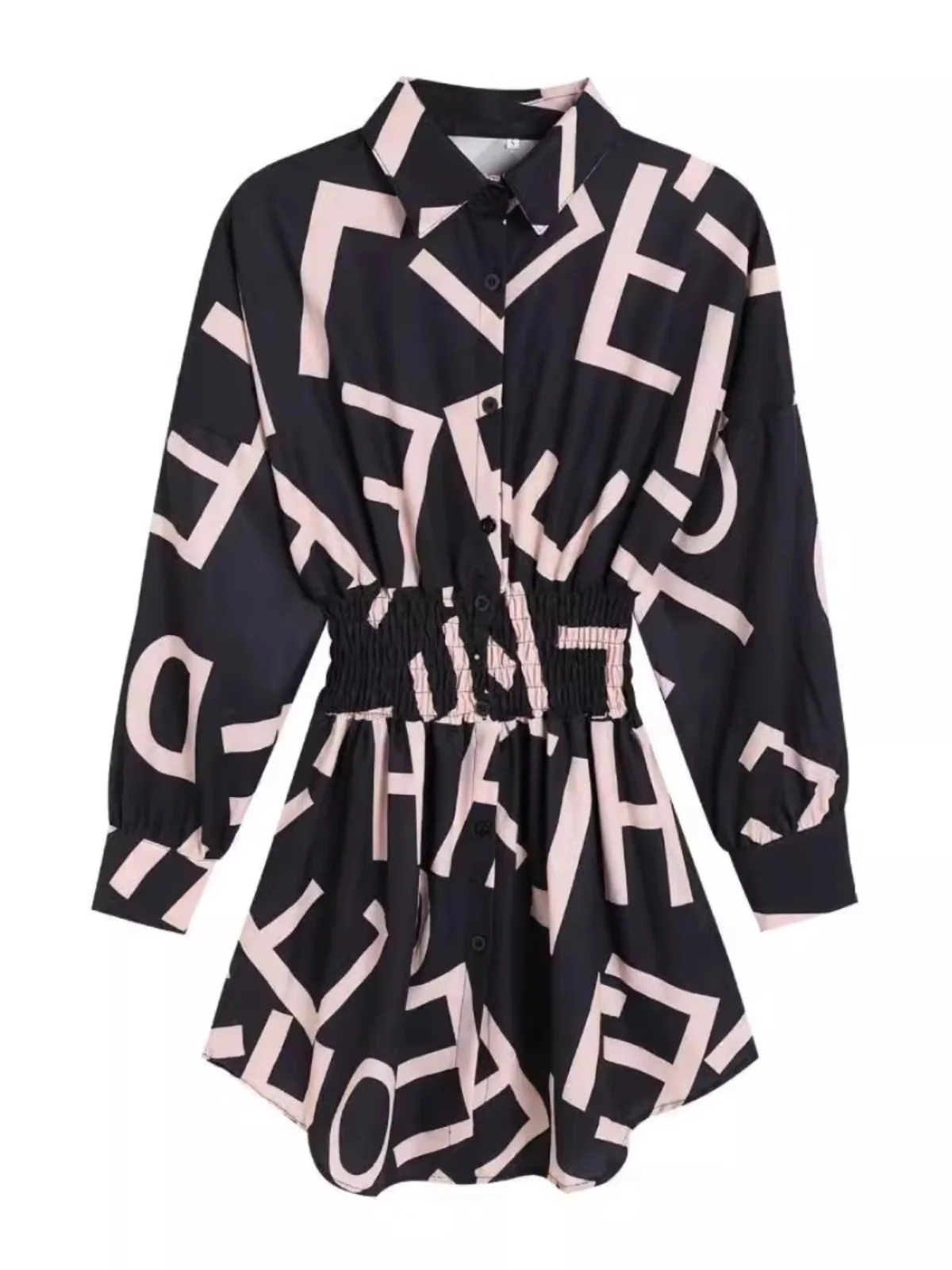 Street Sle Loose Fit Long Sve irt Bedrucktes, tailliertes, gefaltetes Design, lässiges Premium-Faion-Top für Damen in Europa und Amerika