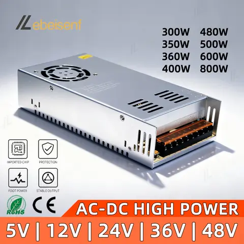 AC DC Switching Power Supply Transformer 5V 12V 24V 36V 48V 300W 350W 360W 400W 480W 500W 600 800W for LED CCTV 3D Printer Motor